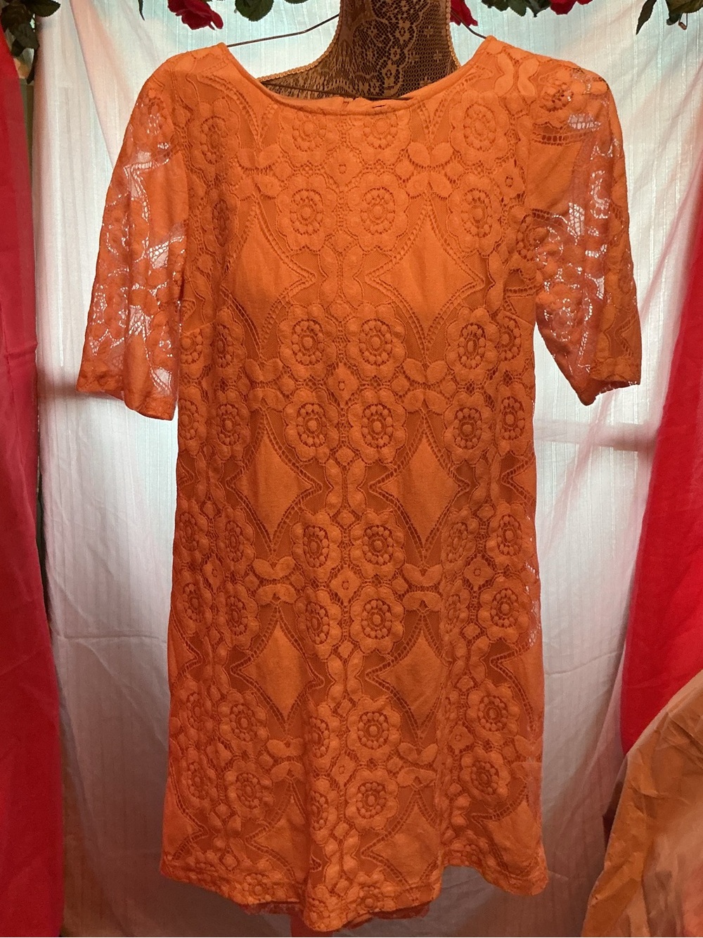 madison leigh Orange Lace Floral Mini Dress